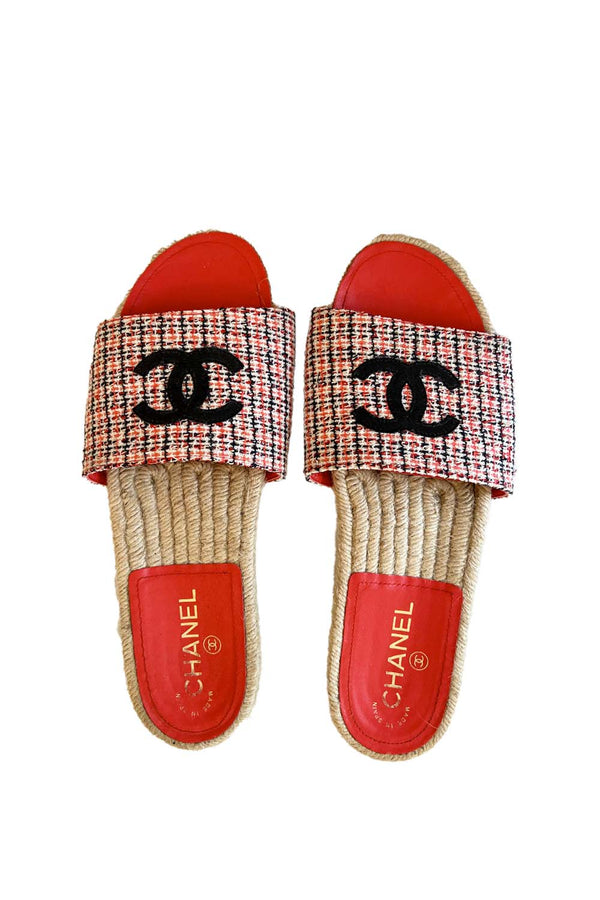 Tweed Espadrille Slides