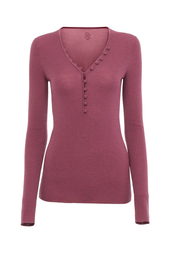 Merino Wool Henley Knit Top