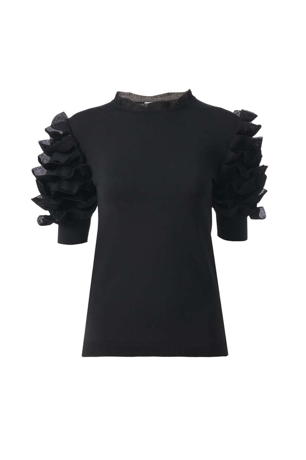 Ruffle-Sleeve Knit Top