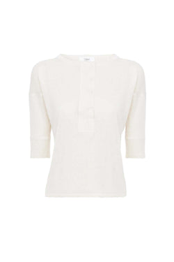 Linen & Silk Short-Sleeve Henley Knit Top
