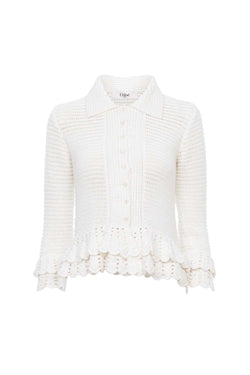 Ruffled Crocheted Cotton Cardigan