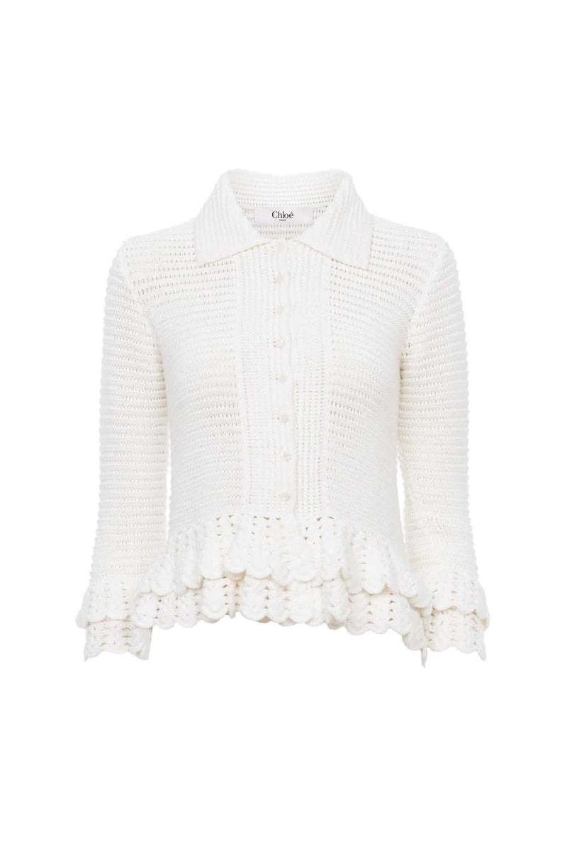 Ruffled Crocheted Cotton Cardigan