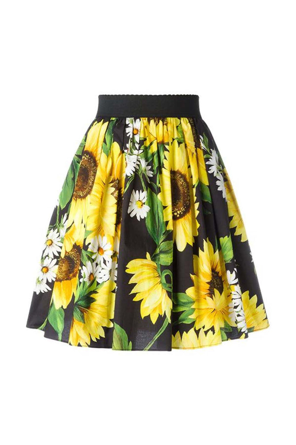 Sunflower Print Cotton Poplin Skirt