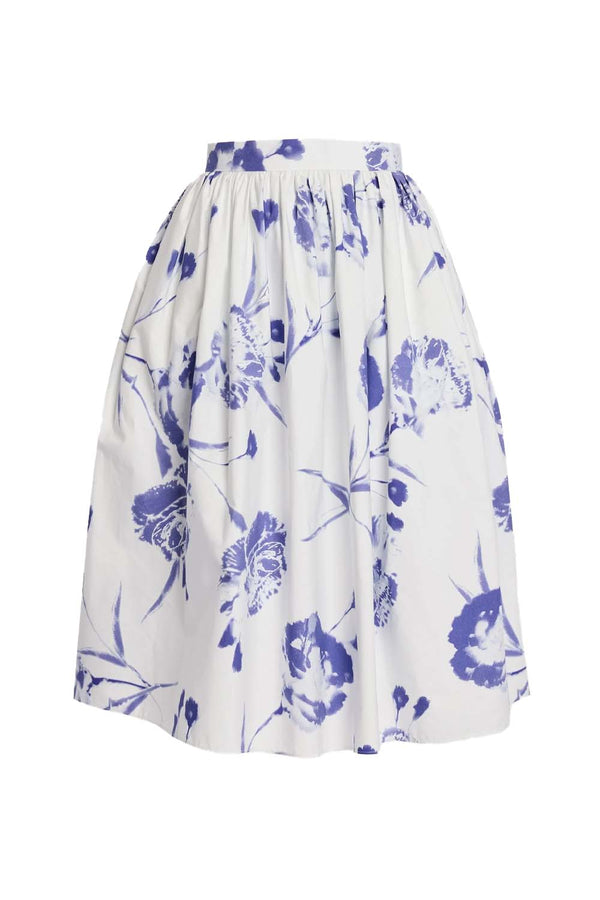 Floral Cotton Gathered Midi Skirt