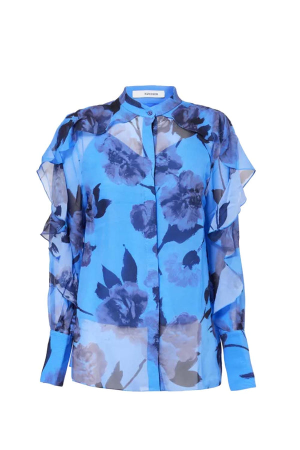 Ruffle Detail Floral-Print Blouse