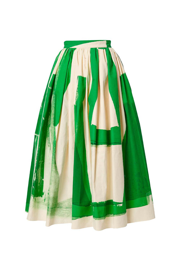 Pleated Cotton Faille Midi Skirt