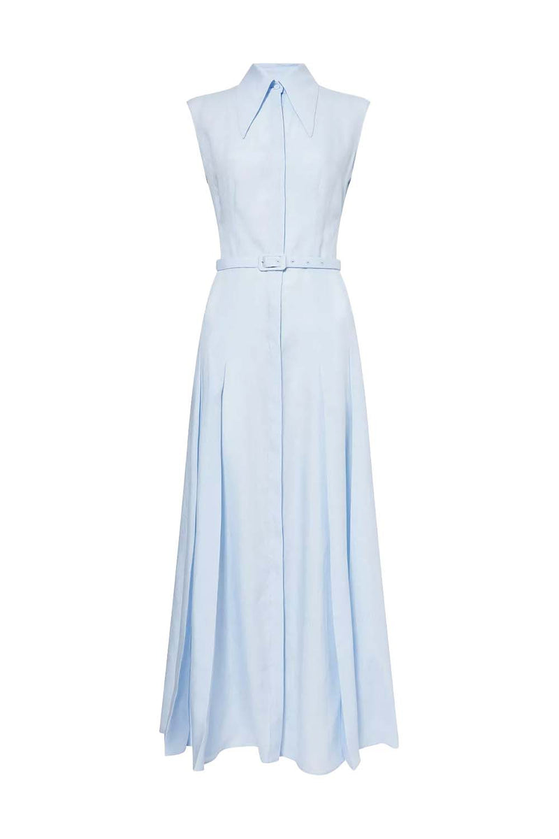 Durand Belted Pleated Linen Dress