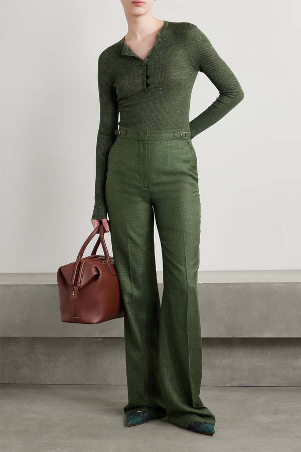 Anges Ribbed-Rnit Cashmere, Silk and Hemp-Blend Henley Top
