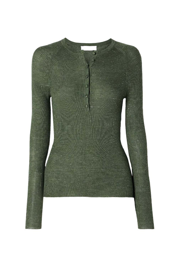 Anges Ribbed-Rnit Cashmere, Silk and Hemp-Blend Henley Top