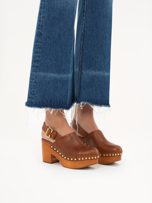 Jeannette Studded Leather Slingback Platform Clogs