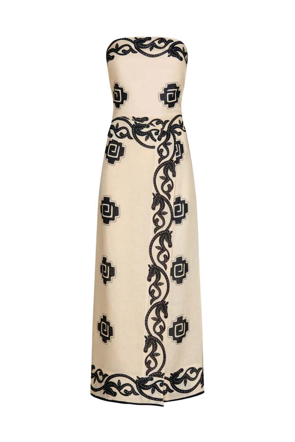 Linen Strapless Ancient Midi Dress