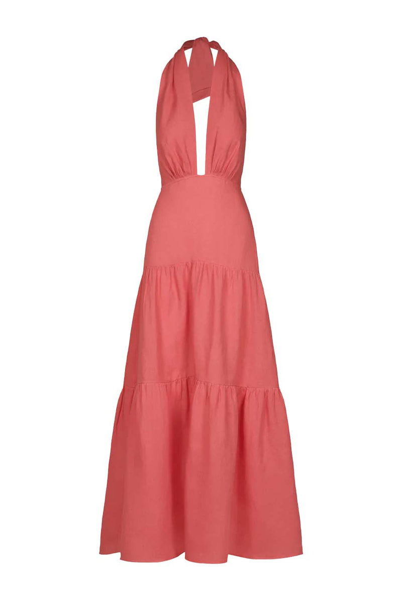 Twilight Linen Maxi Length Halter-neck Dress Belinda International Twilight Linen Maxi Length Halter-neck Dress Belinda International