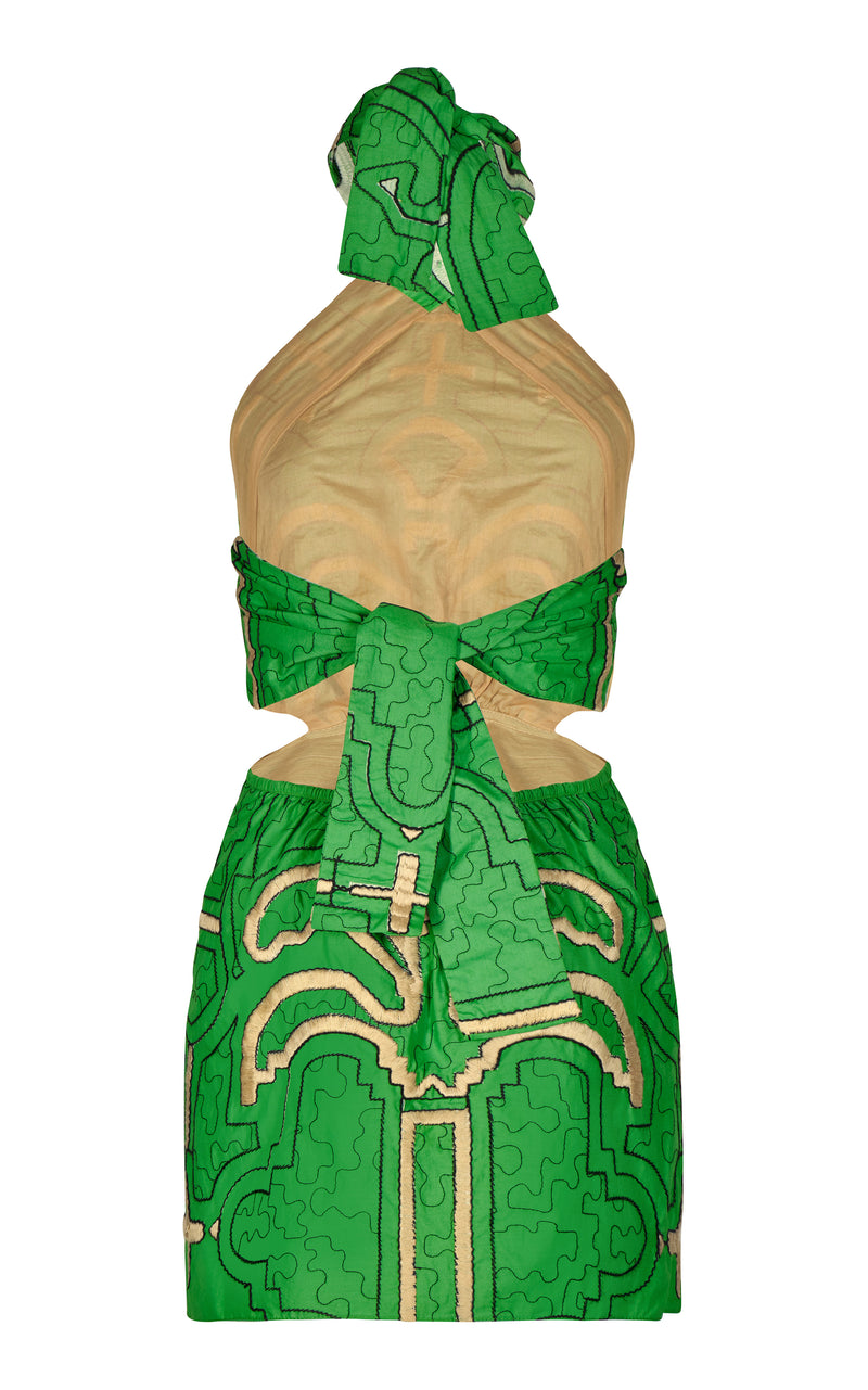 Rainforest Power Embroidered Cut-Out Cotton Mini Dress