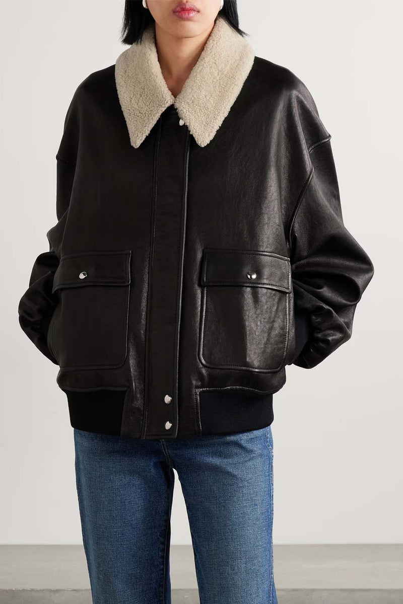 Shellar Shearling-Trimmed Leather Jacket