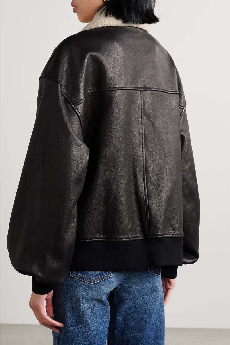 Shellar Shearling-Trimmed Leather Jacket