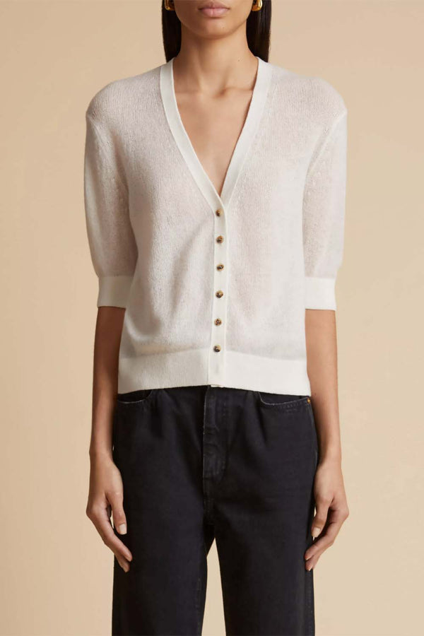 Dianna Short-Sleeve Cashmere Cardigan