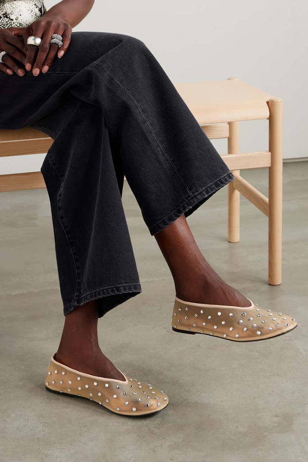 Marcy Crystal-Embellished Mesh Ballet Flats