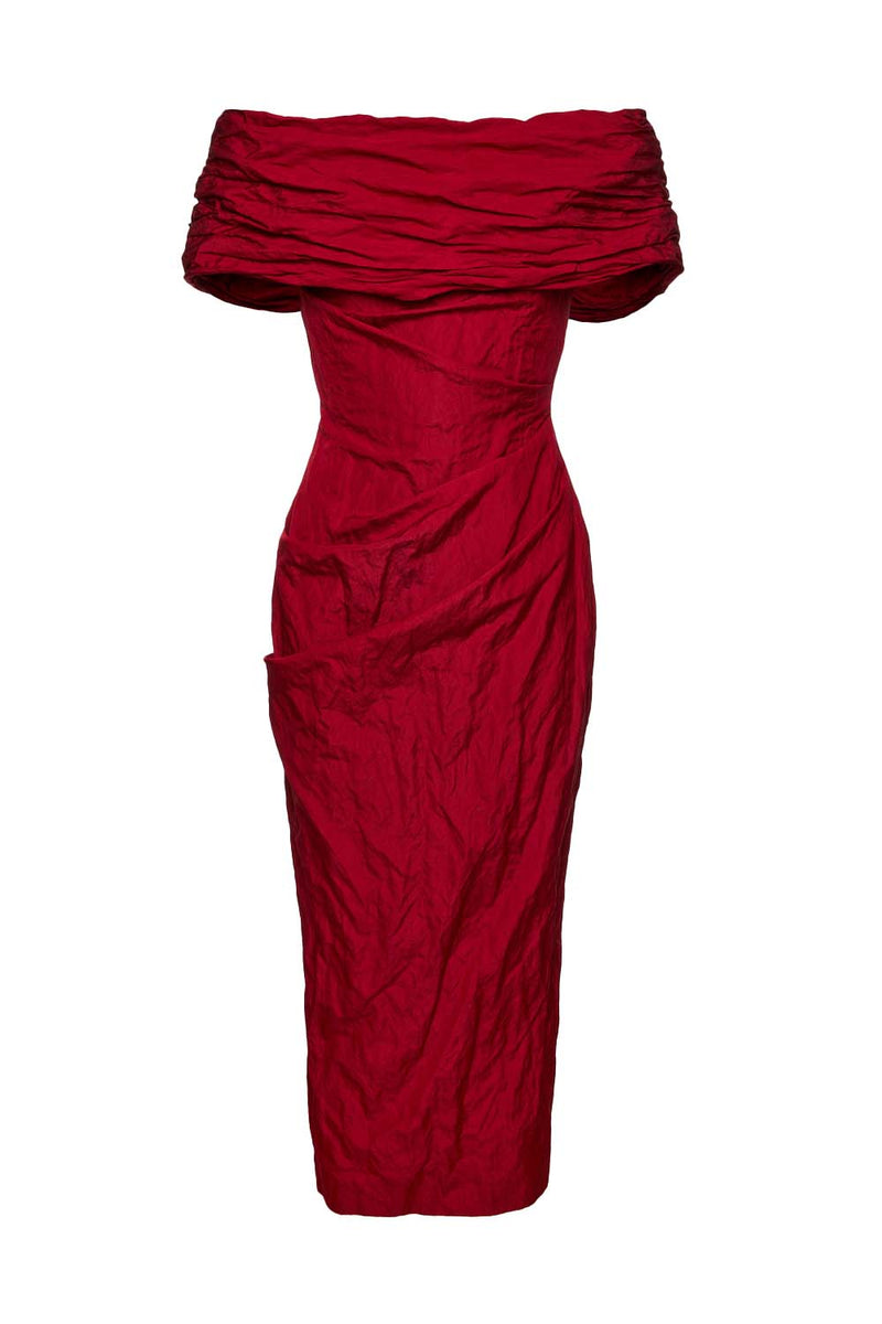 red off the shoulder pencil dress Off-the-Shoulder Pencil Dress – Belinda International