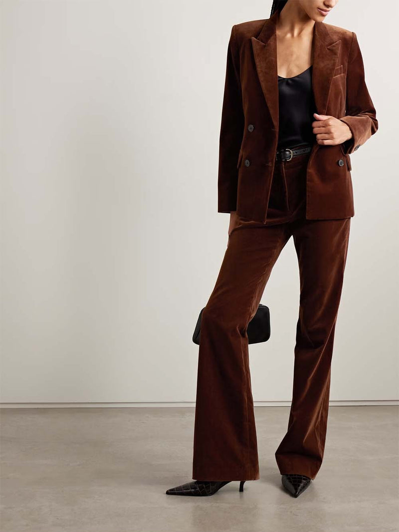 Corette Cotton-blend Velvet Straight-leg Pants