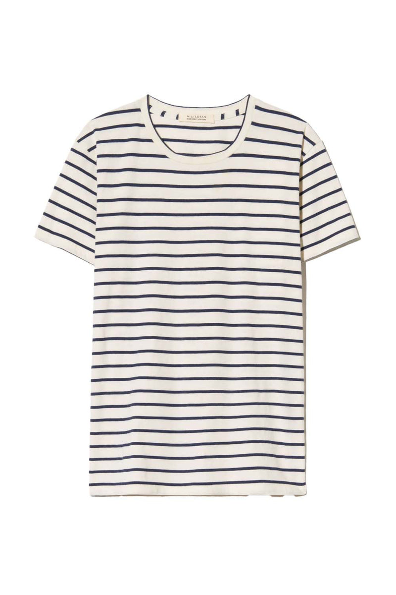 Lana Striped Short-Sleeve Cotton Crewneck T-Shirt