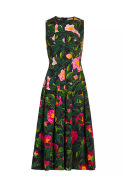 Sleeveless Camellias Poplin Fit & Flare Dress