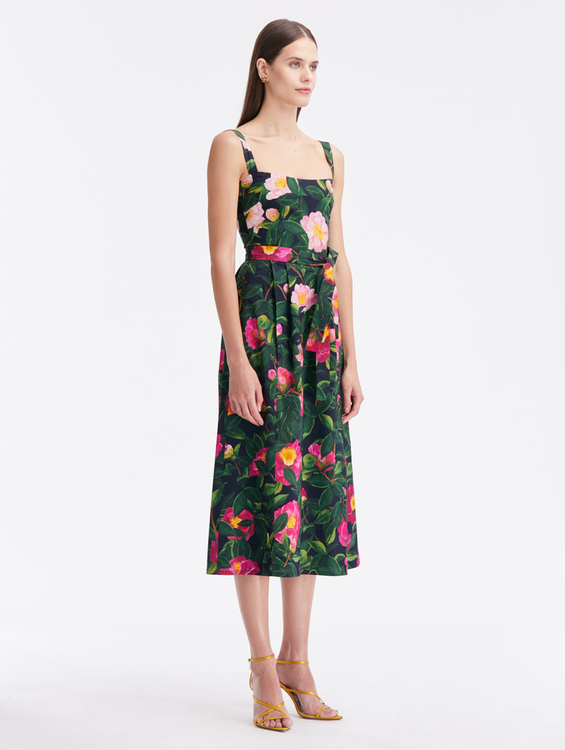 Sleeveless Camellias Poplin Tank Dress