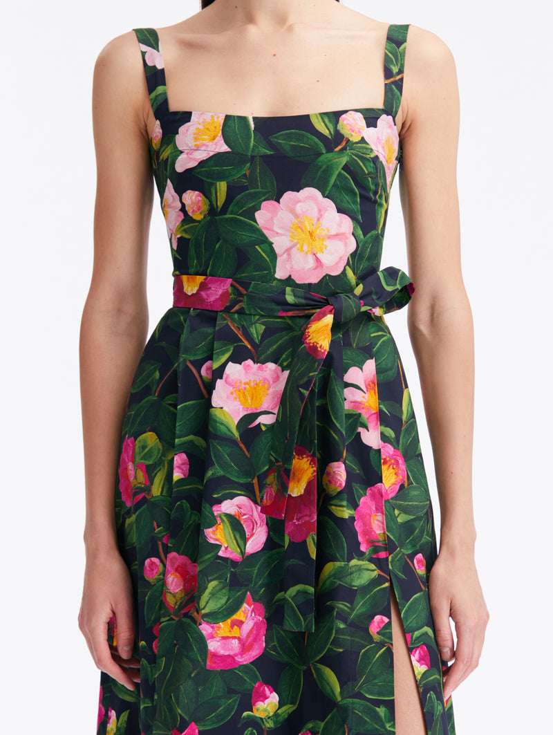 Sleeveless Camellias Poplin Tank Dress