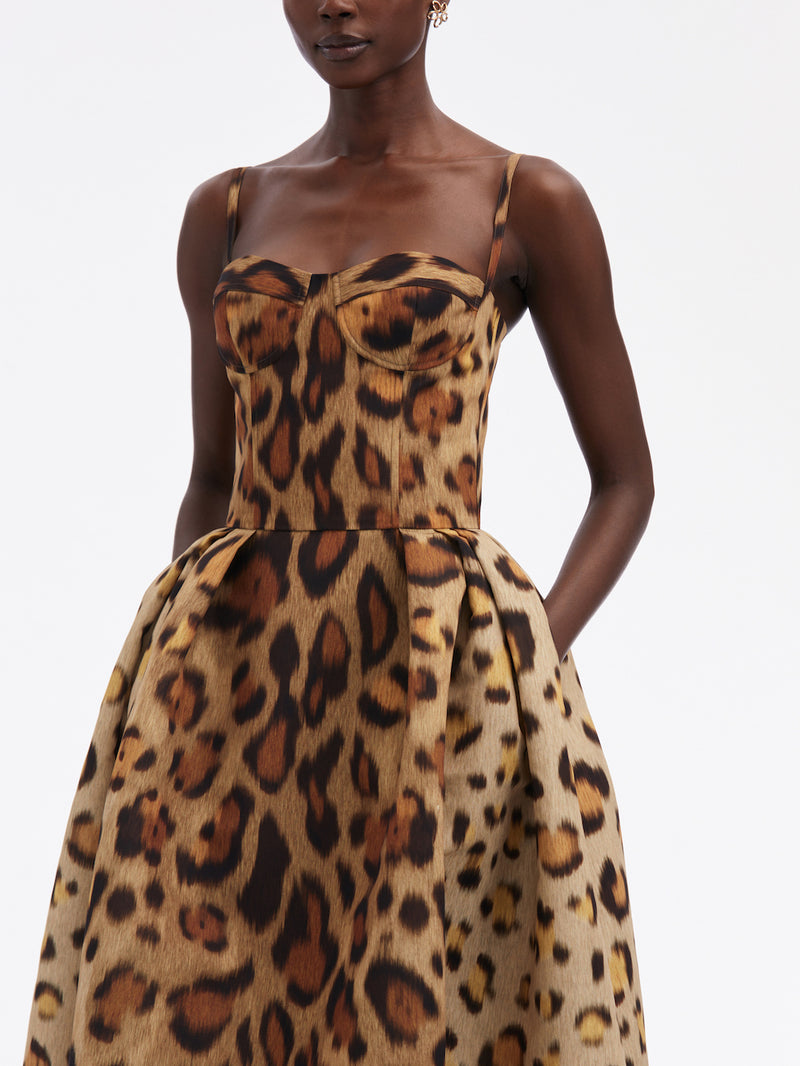 Bustier Detail Jaguar Print Cocktail Dress