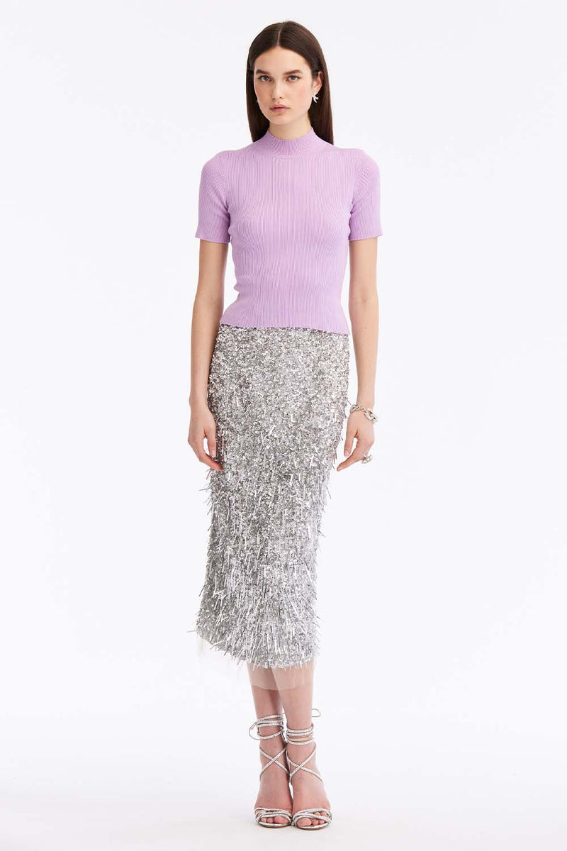 Short Sleeve Mock Neck Ribbed Pullover