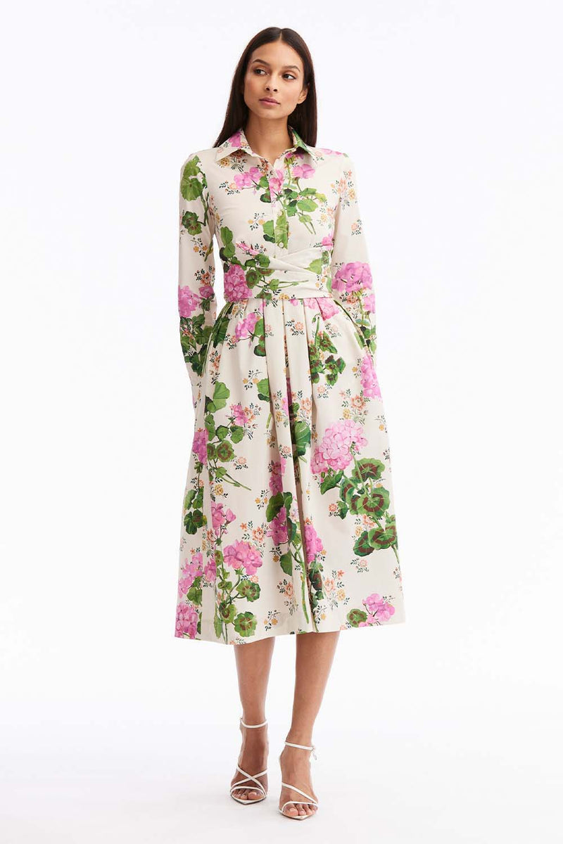 Long Sleeve Geranium Wallpaper Dress