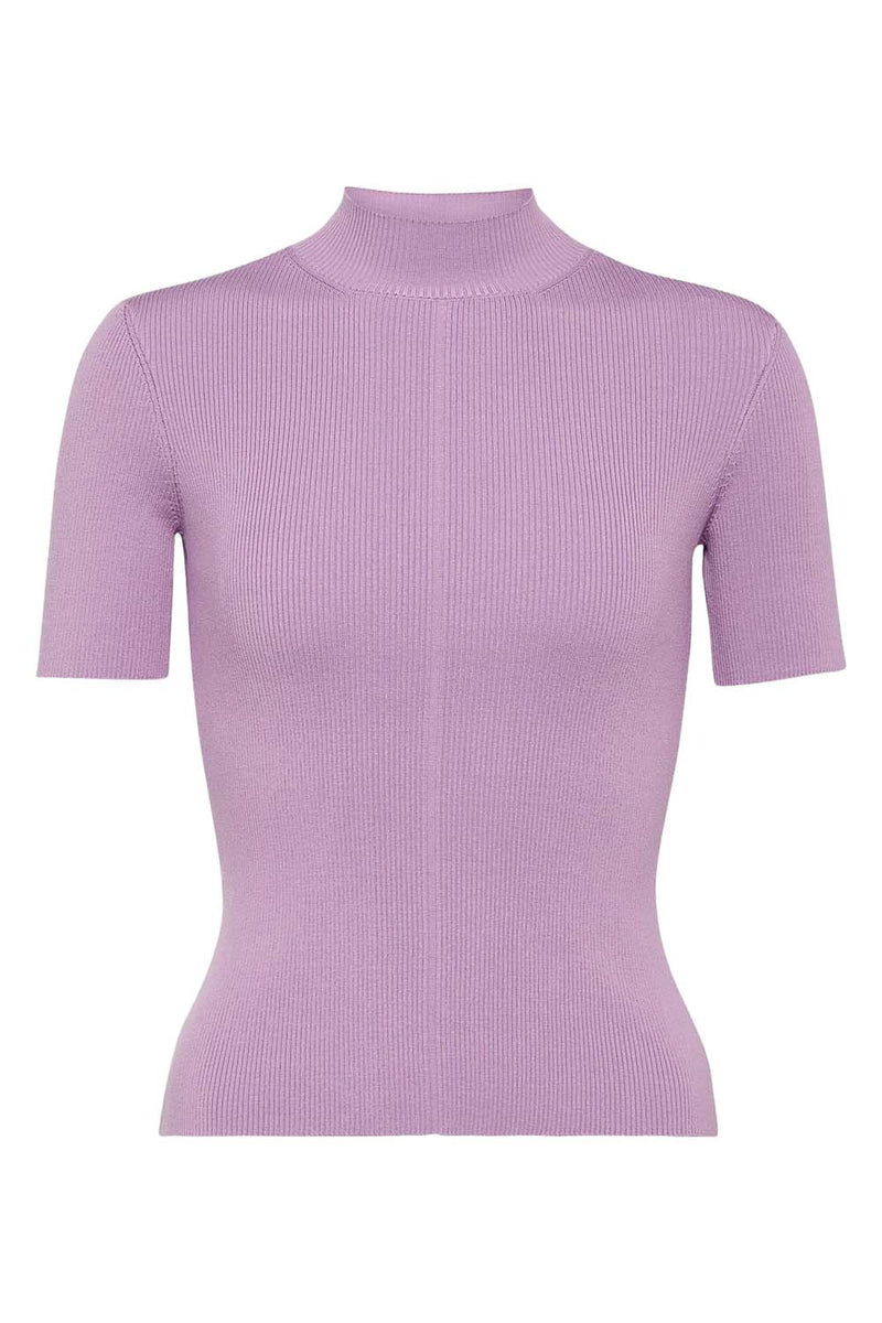Short Sleeve Mock Neck Ribbed Pullover