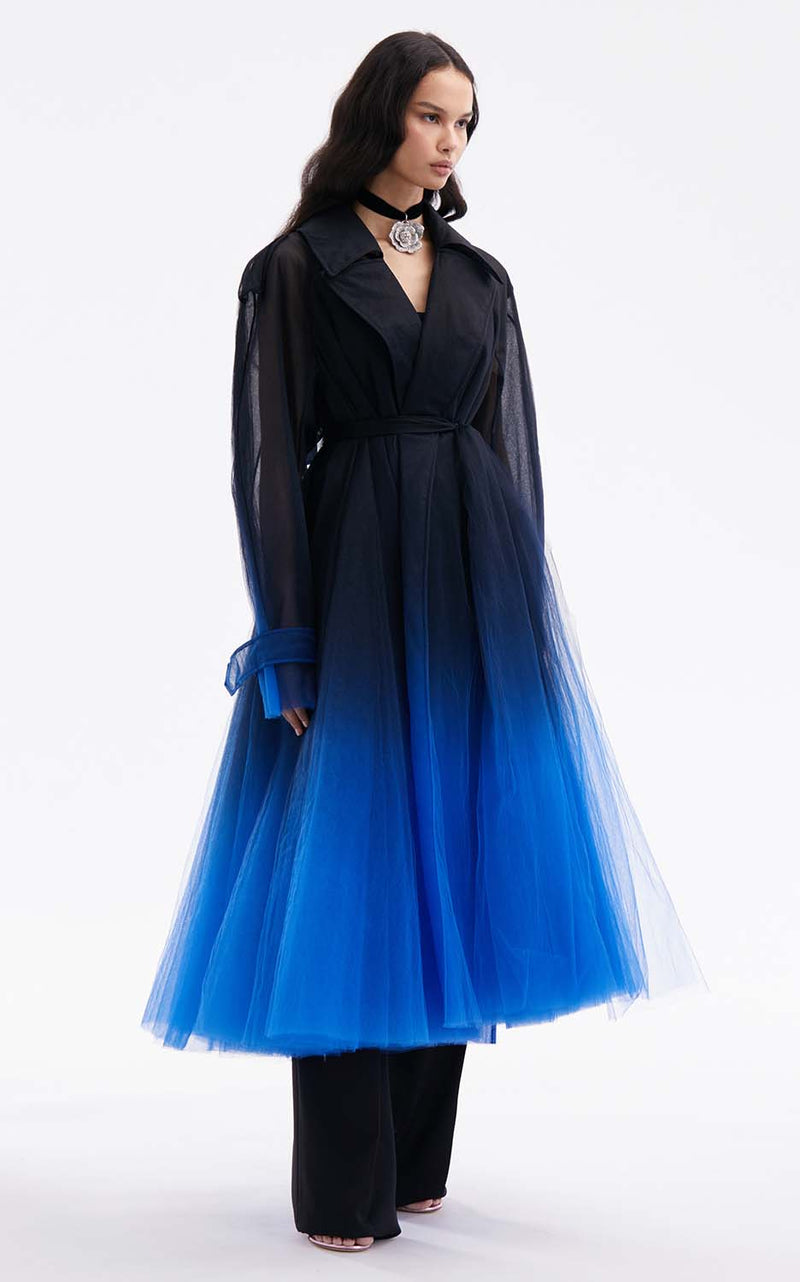 Belted Ombré Tulle Trench Coat
