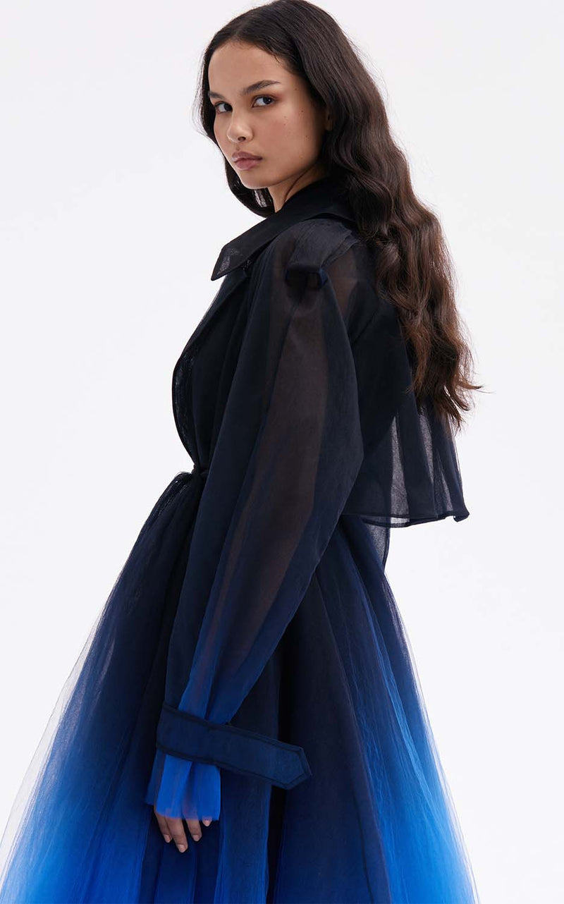 Belted Ombré Tulle Trench Coat