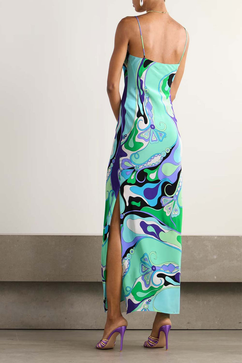 Silk Crepe de Chine 'Orchidee' Print Maxi Dress