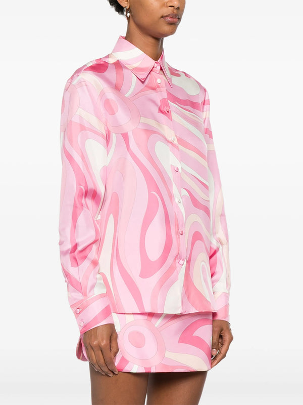 Silk Twill Marmo Print Shirt