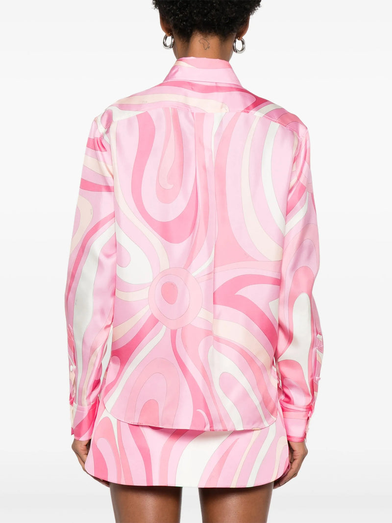 Silk Twill Marmo Print Shirt