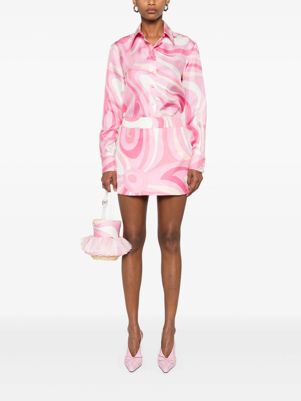 Silk Twill Marmo Print Silk Mini Skirt