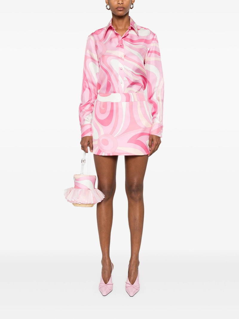 Silk Twill Marmo Print Silk Mini Skirt