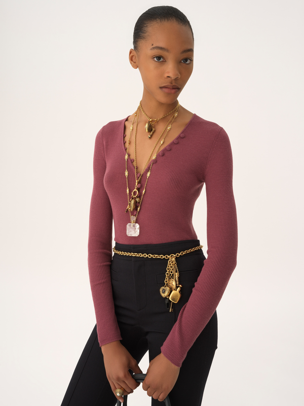 Merino Wool Henley Knit Top