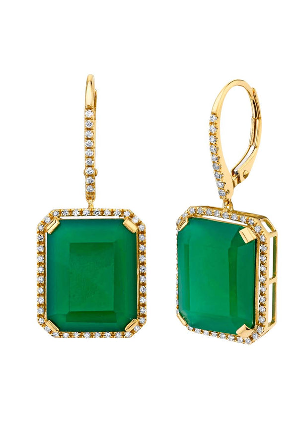 Green Onyx & Diamond Portrait Gemstone Earrings