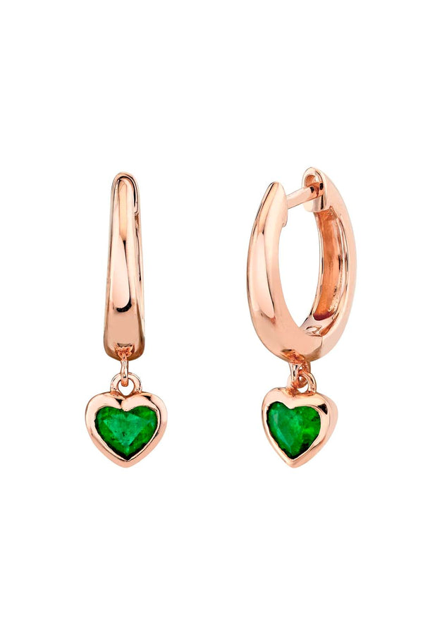 Rose Gold Emerald Heart Huggies