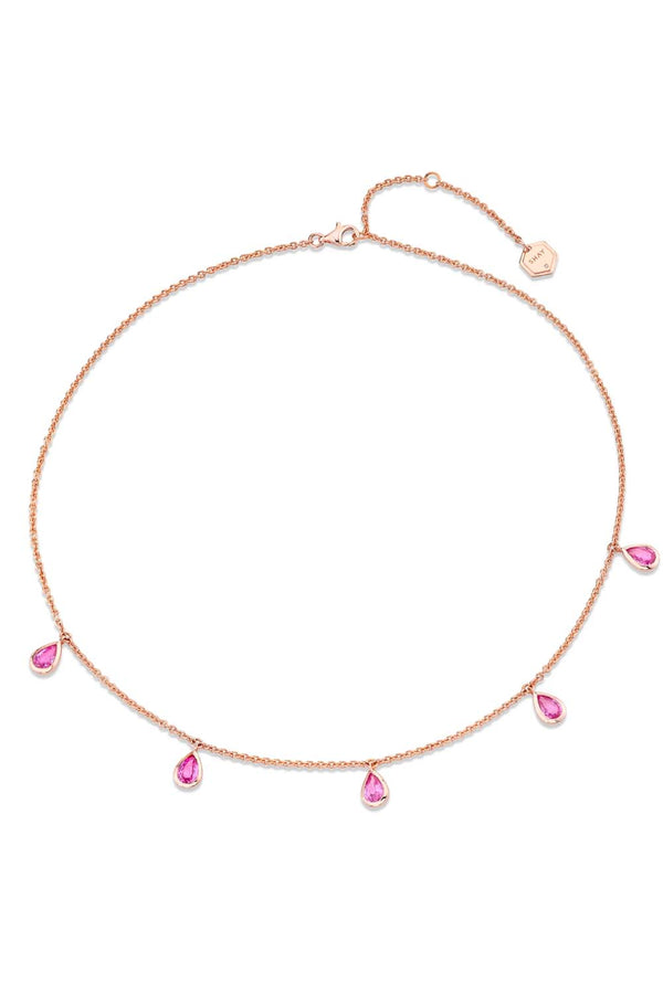 Pink Sapphire 5 Pear Drop Necklace