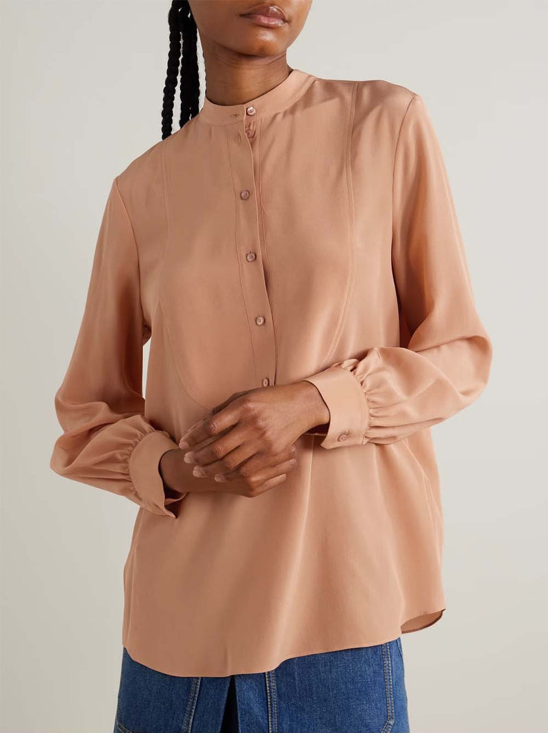 Bib Detail Silk Blouse