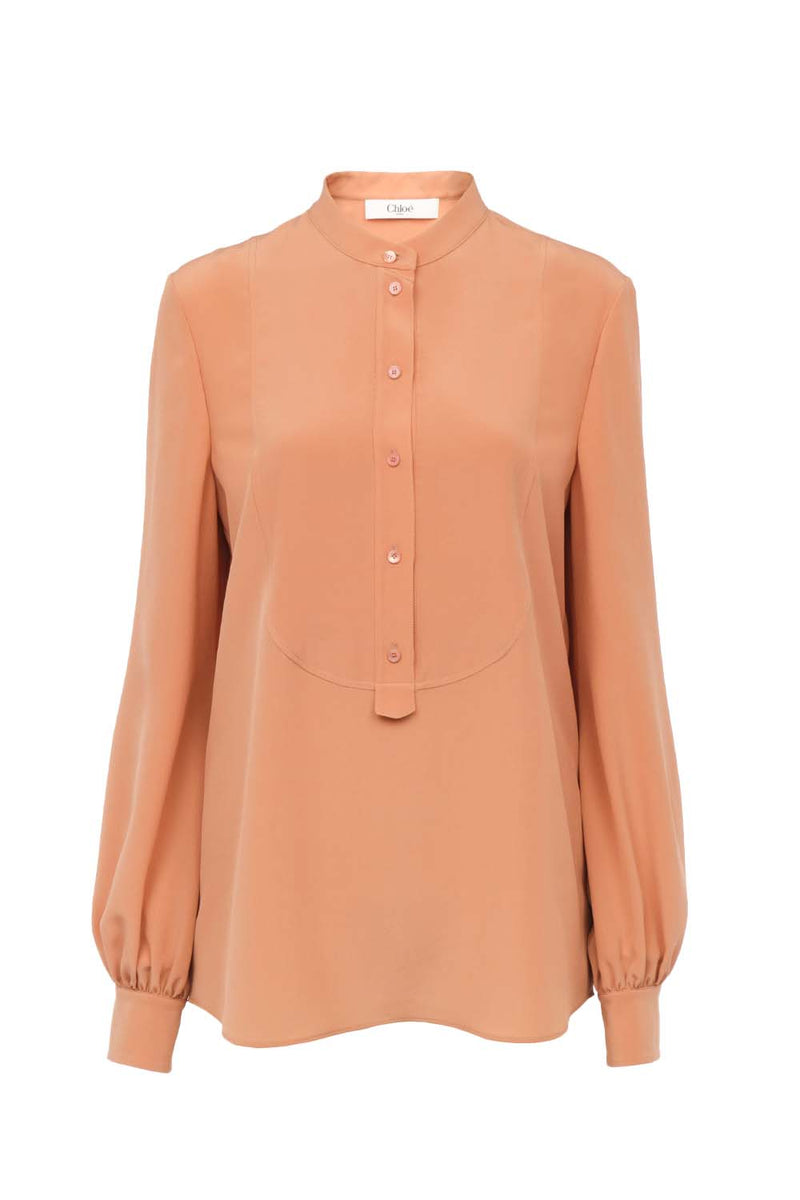 Bib Detail Silk Blouse