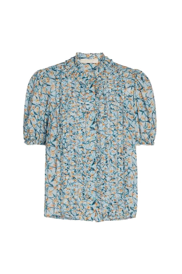 Adira Short Sleeve Silk Top with Ruffles