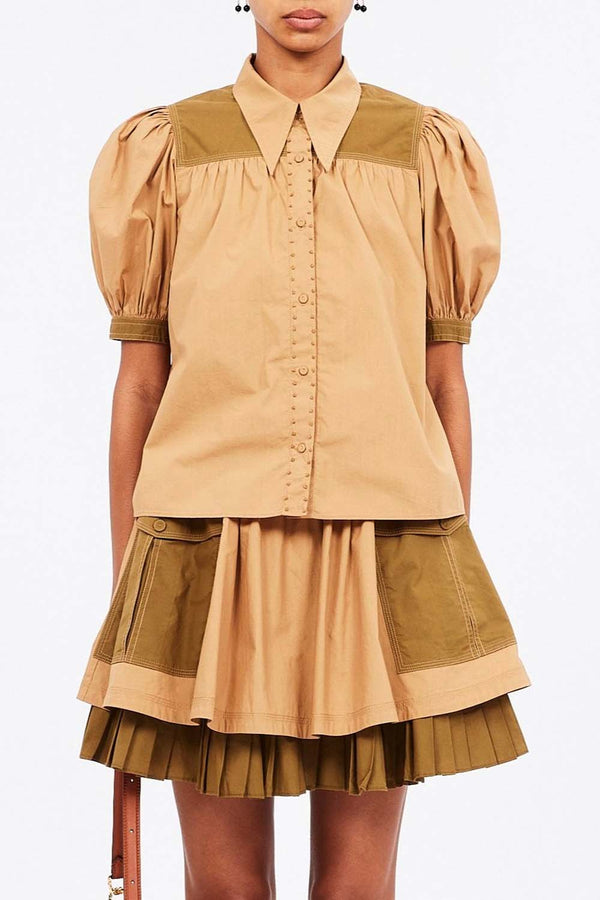 Freja Colour-Blocked Cotton Blouse