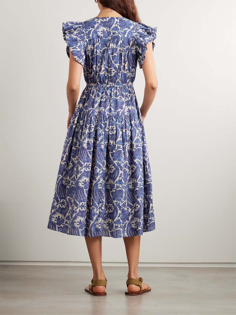 Kairi Ruffled Tiered Floral-Print Cotton-Blend Midi Dress