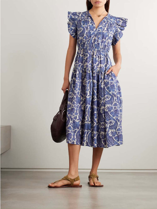 Kairi Ruffled Tiered Floral-Print Cotton-Blend Midi Dress