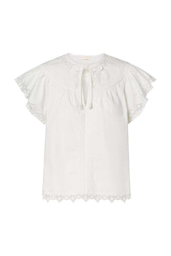 Effie Embroidered Mesh-Trimmed Cotton Blouse