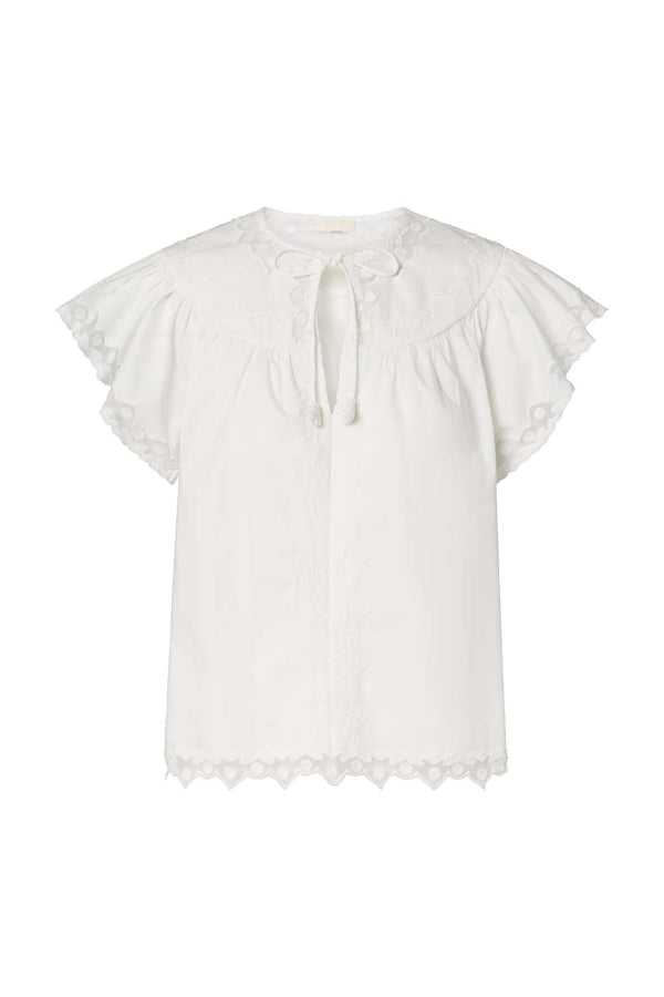 Effie Embroidered Mesh-Trimmed Cotton Blouse